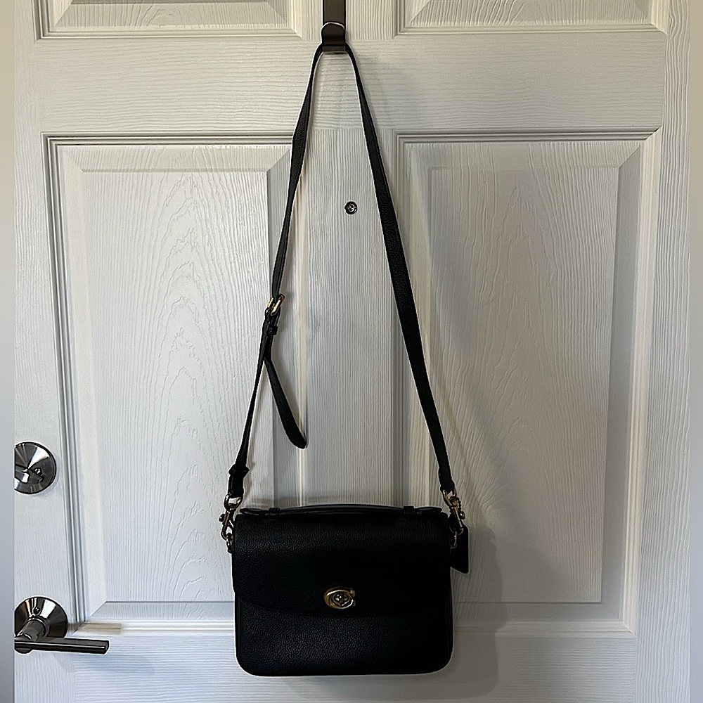 Coach CASSIE BLACK Pebbled Leather Handle Crossbody Shoulder Bag Purse